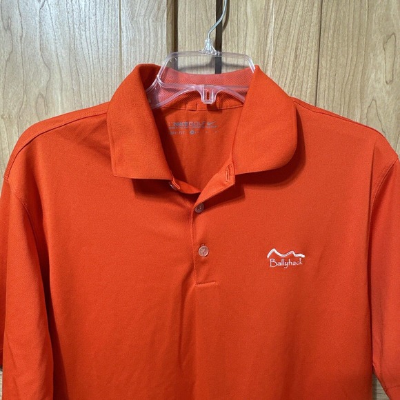 Men's NIKE GOLF Dri-Fit Tour Performance Polo Medium Orange Ballyhack Logo - Picture 1 of 9